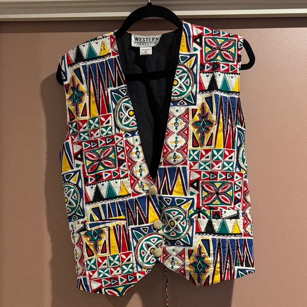 Colorful Beaded Geometric Pattern Vest